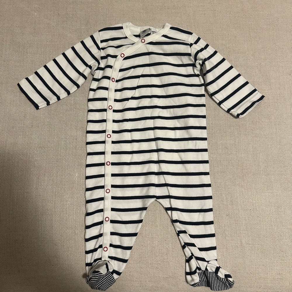 Petit Bateau Navy and White Striped Footed One-Piece